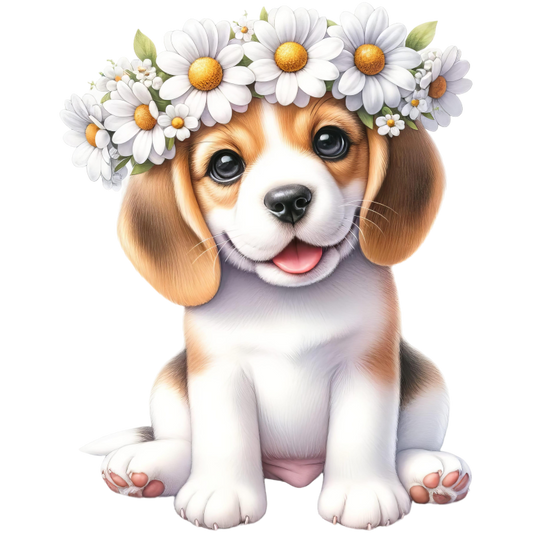 Brown Beagle Puppy Daisy Crown Vinyl Sticker Decal
