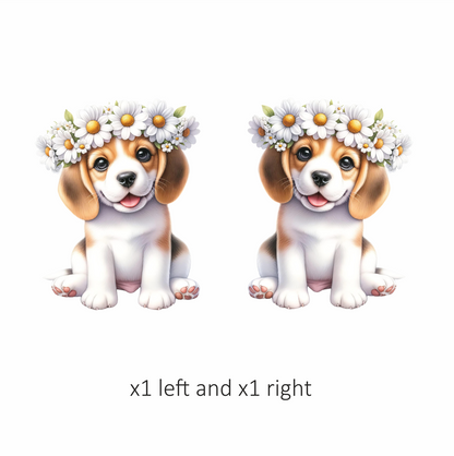 Brown Beagle Puppy Daisy Crown Vinyl Sticker Decal