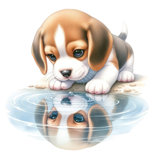 Brown Puppy Beagle Water Reflection Vinyl Sticker Decal