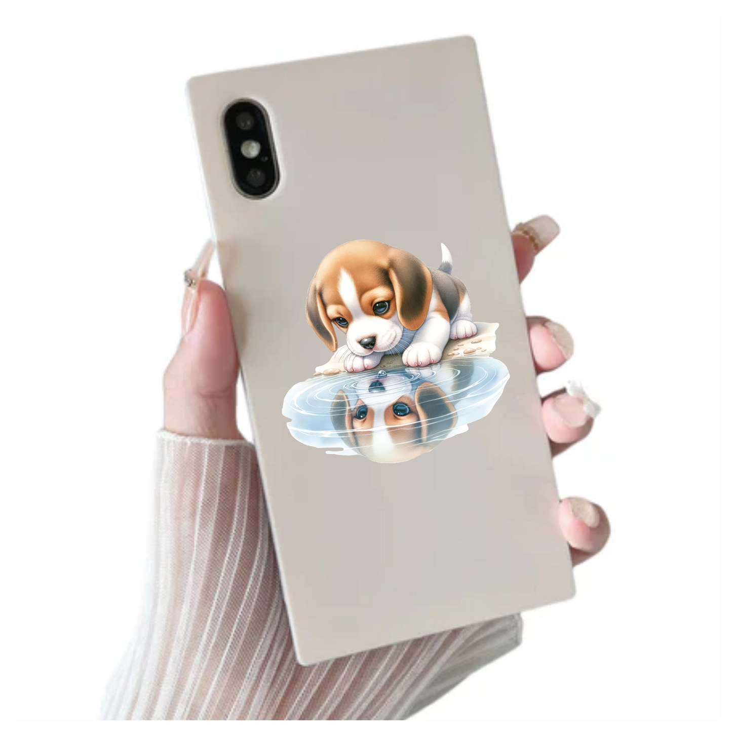 Brown Puppy Beagle Water Reflection Vinyl Sticker Decal