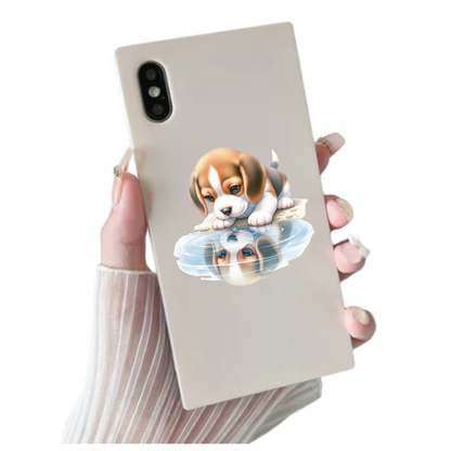 Brown Puppy Beagle Water Reflection Vinyl Sticker Decal