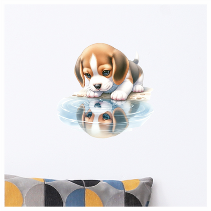 Brown Puppy Beagle Water Reflection Vinyl Sticker Decal