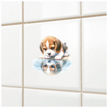 Brown Puppy Beagle Water Reflection Vinyl Sticker Decal