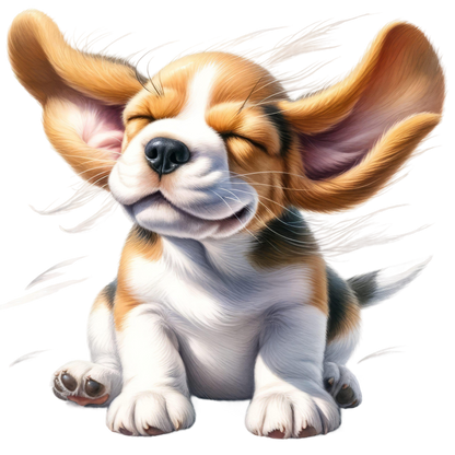 Brown White Puppy Beagle Sitting Happy Vinyl Sticker Decal