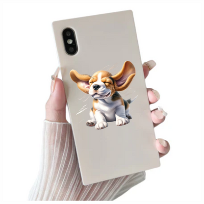 Brown White Puppy Beagle Sitting Happy Vinyl Sticker Decal