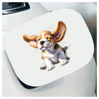 Brown White Puppy Beagle Sitting Happy Vinyl Sticker Decal