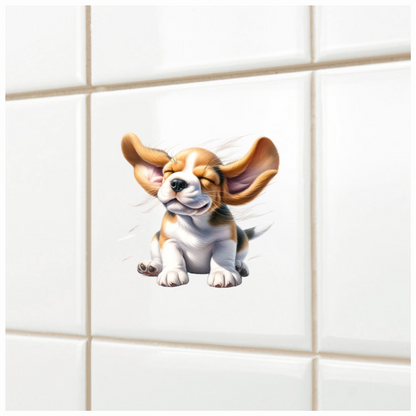Brown White Puppy Beagle Sitting Happy Vinyl Sticker Decal