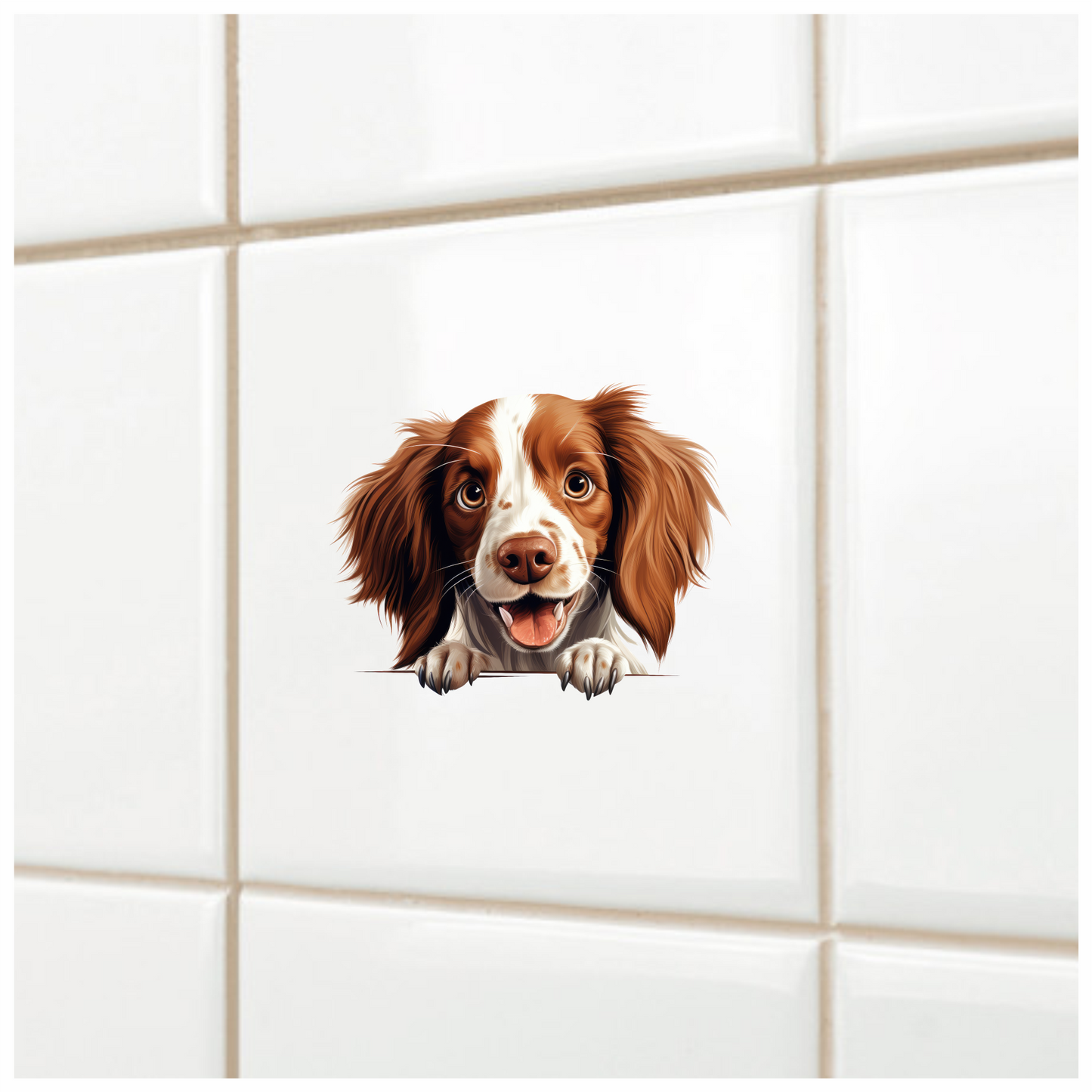 Brown White Dog Spaniel Happy Face Vinyl Sticker Decal