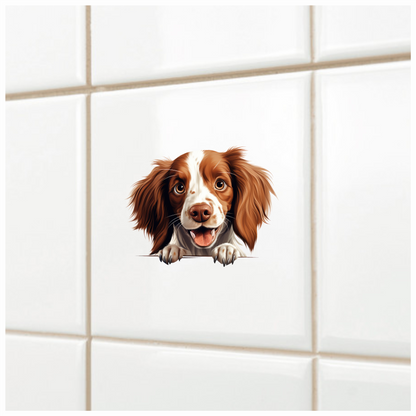 Brown White Dog Spaniel Happy Face Vinyl Sticker Decal