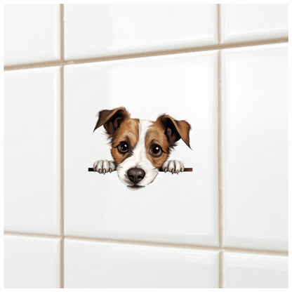 Brown White Dog Terrier Face Vinyl Sticker Decal