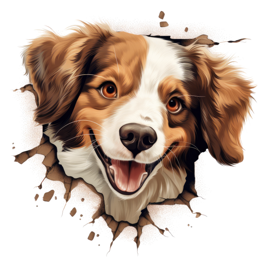 Brown White Dog Spaniel Smiling Vinyl Sticker Decal