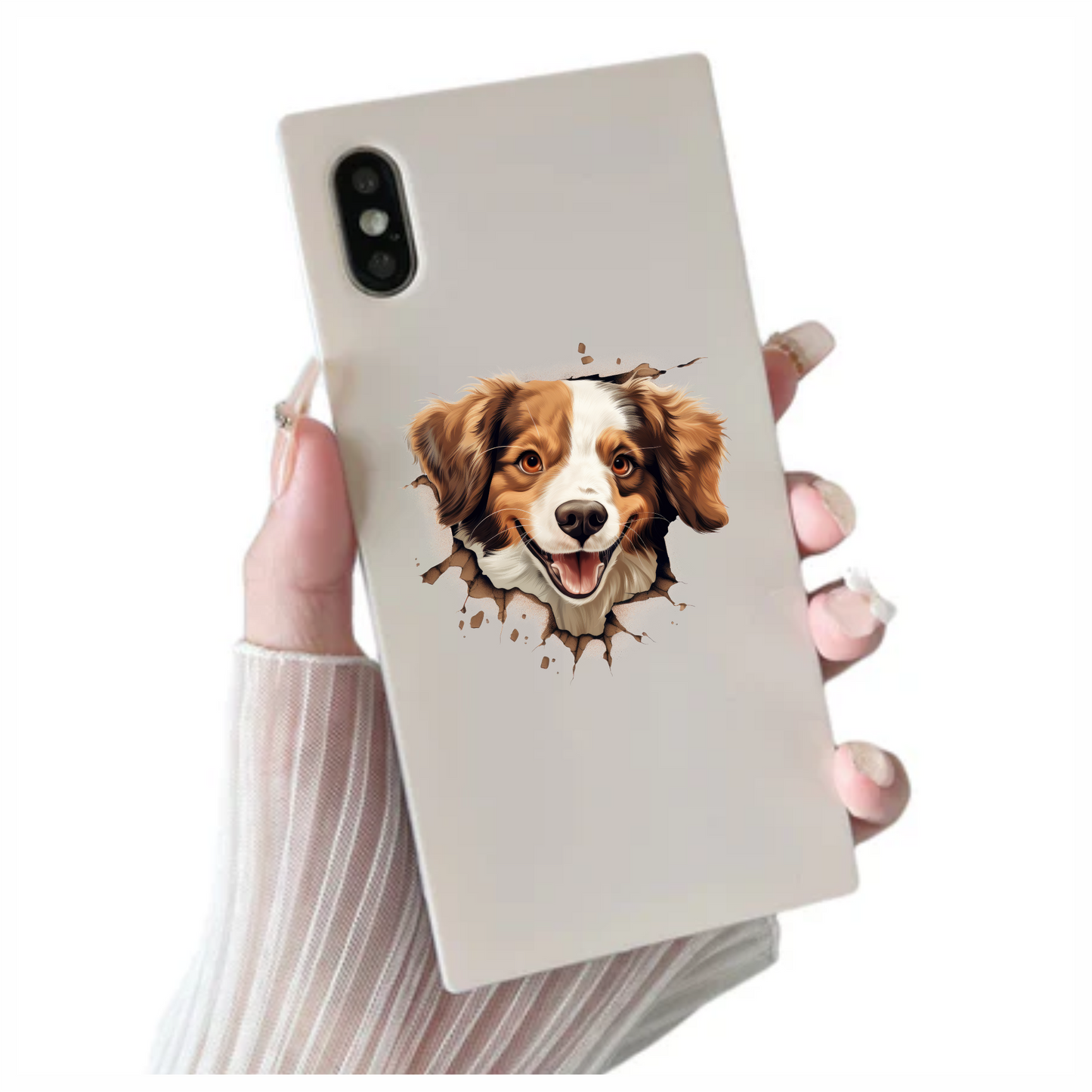 Brown White Dog Spaniel Smiling Vinyl Sticker Decal