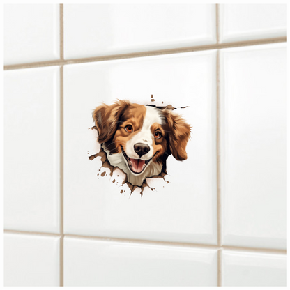 Brown White Dog Spaniel Smiling Vinyl Sticker Decal