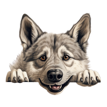 Grey Dog Husky Smiling Paws Vinyl Sticker Decal
