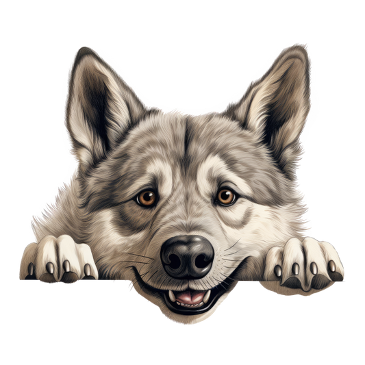 Grey Dog Husky Smiling Paws Vinyl Sticker Decal