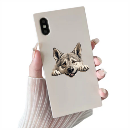 Grey Dog Husky Smiling Paws Vinyl Sticker Decal