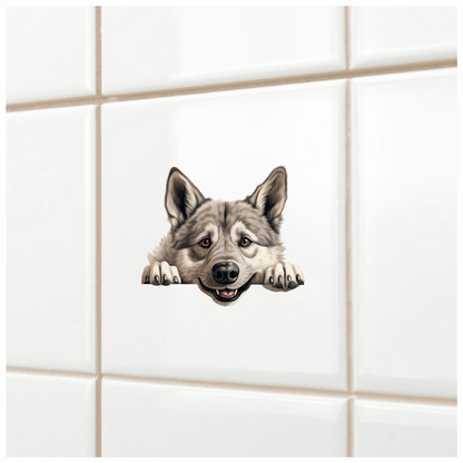 Grey Dog Husky Smiling Paws Vinyl Sticker Decal