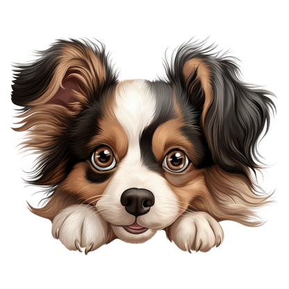 Brown White Black Dog Papillon Vinyl Sticker Decal