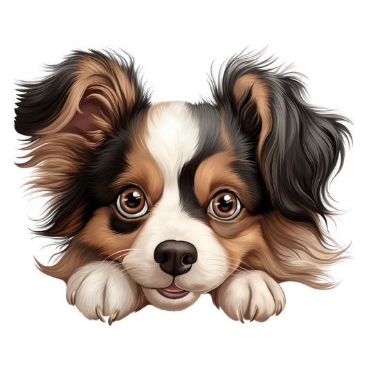 Brown White Black Dog Papillon Vinyl Sticker Decal