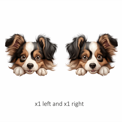 Brown White Black Dog Papillon Vinyl Sticker Decal