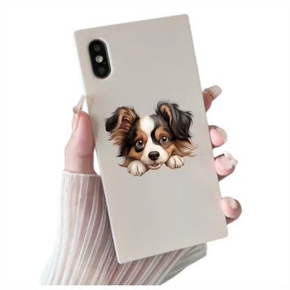Brown White Black Dog Papillon Vinyl Sticker Decal