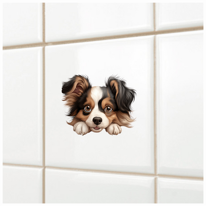 Brown White Black Dog Papillon Vinyl Sticker Decal