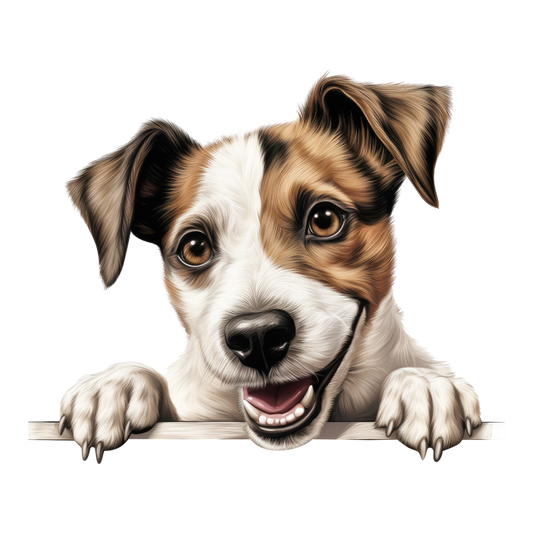 Brown White Dog JackRussell Smiling Vinyl Sticker Decal