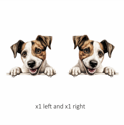 Brown White Dog JackRussell Smiling Vinyl Sticker Decal