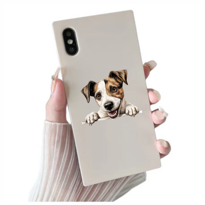 Brown White Dog JackRussell Smiling Vinyl Sticker Decal