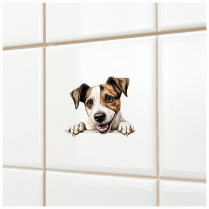 Brown White Dog JackRussell Smiling Vinyl Sticker Decal