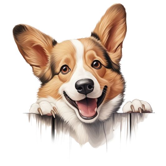 Brown White Corgi Dog Smiling Vinyl Sticker Decal