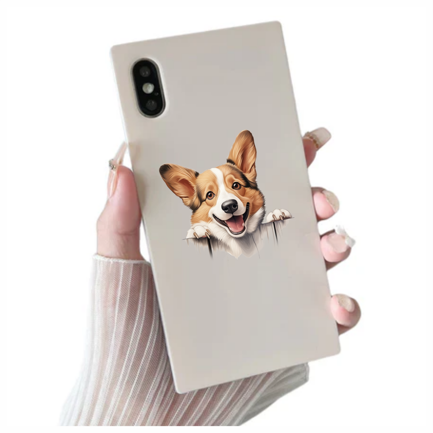 Brown White Corgi Dog Smiling Vinyl Sticker Decal