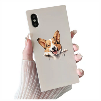 Brown White Corgi Dog Smiling Vinyl Sticker Decal