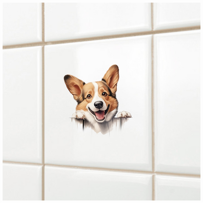 Brown White Corgi Dog Smiling Vinyl Sticker Decal