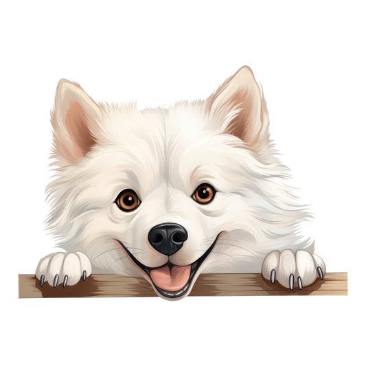 White Dog Samoyed Happy Face Vinyl Sticker Decal