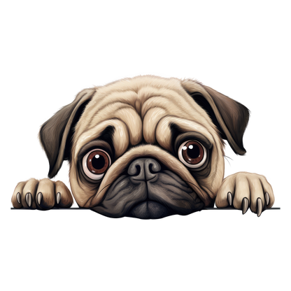Beige Pug Dog Cartoon Face Vinyl Sticker Decal
