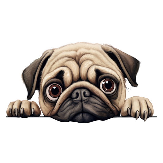 Beige Pug Dog Cartoon Face Vinyl Sticker Decal