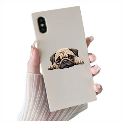 Beige Pug Dog Cartoon Face Vinyl Sticker Decal