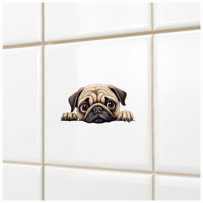 Beige Pug Dog Cartoon Face Vinyl Sticker Decal