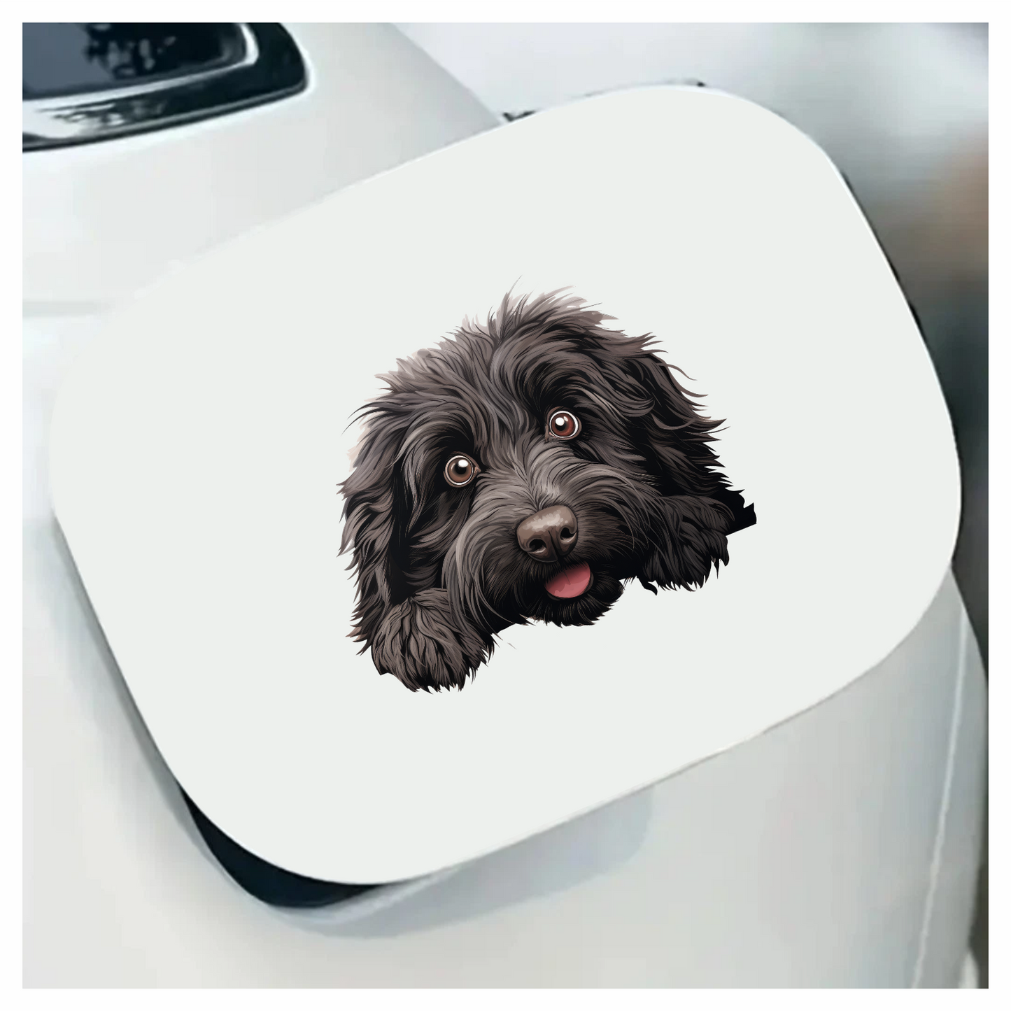 Black Dog Fluffy Puppy Face Vinyl Sticker Decal