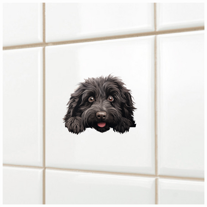 Black Dog Fluffy Puppy Face Vinyl Sticker Decal