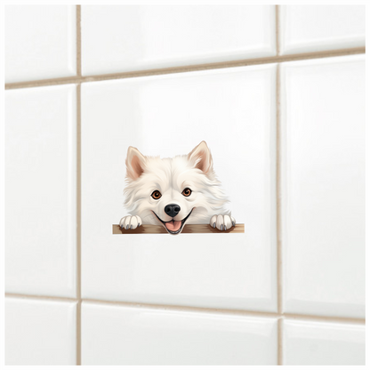 White Dog Samoyed Happy Face Vinyl Sticker Decal