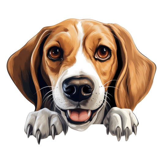 Brown White Dog Beagle Happy Face Vinyl Sticker Decal