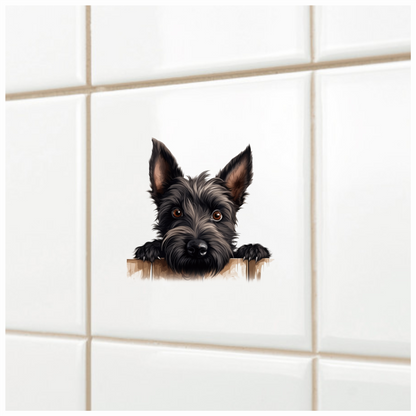 Black Dog Terrier Fence Looking Vinyl Sticker Decal