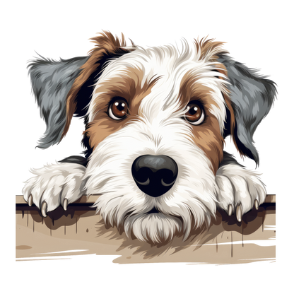 Brown White Dog Terrier Fence Vinyl Sticker Decal