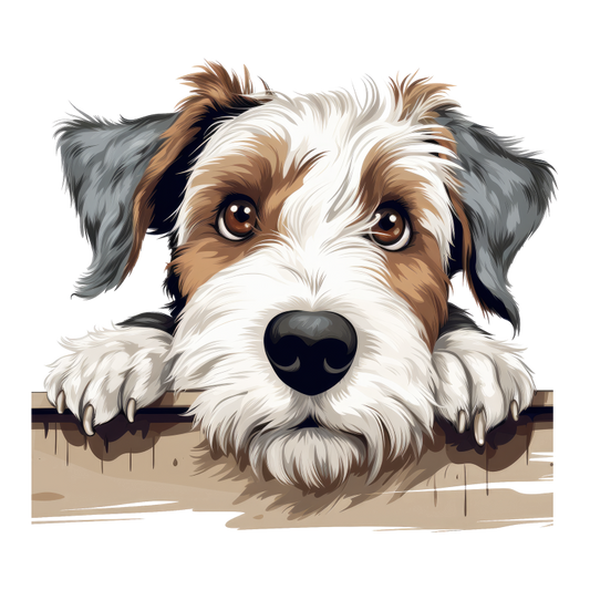 Brown White Dog Terrier Fence Vinyl Sticker Decal