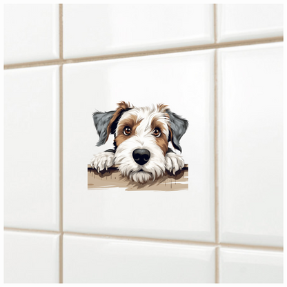 Brown White Dog Terrier Fence Vinyl Sticker Decal