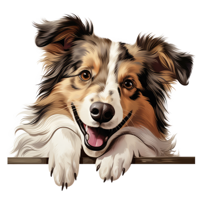 Brown White Dog Collie Smiling Vinyl Sticker Decal
