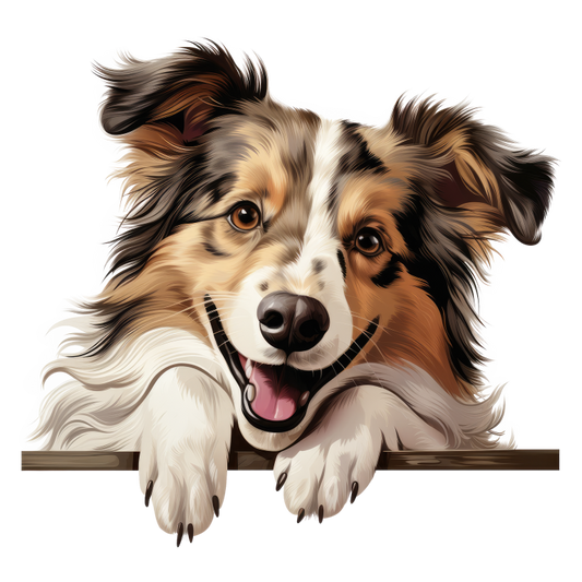 Brown White Dog Collie Smiling Vinyl Sticker Decal