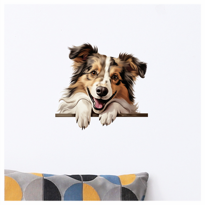 Brown White Dog Collie Smiling Vinyl Sticker Decal